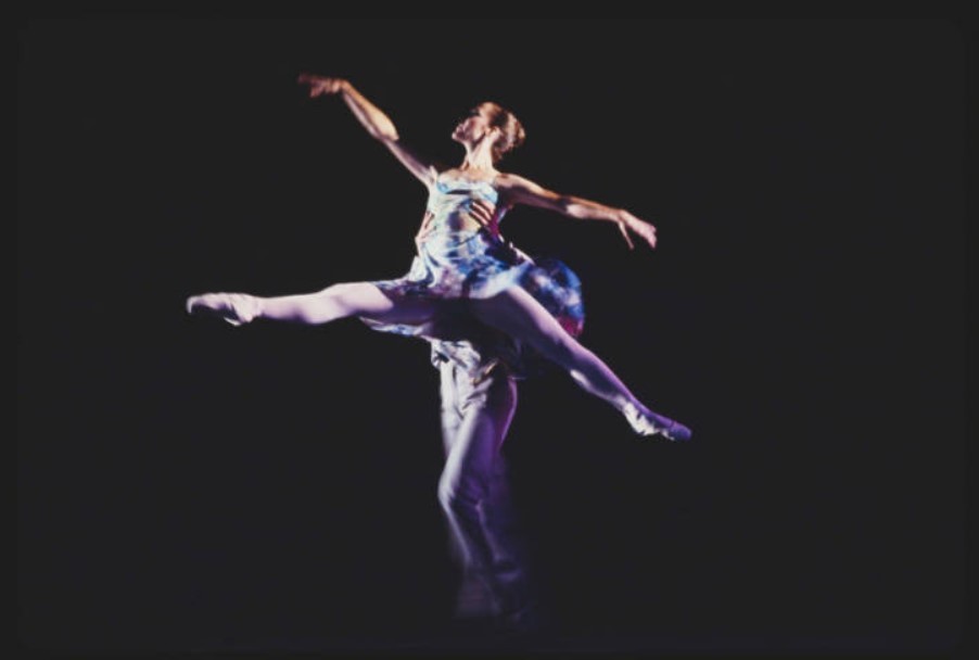Color slide of two ballet dancers on stage