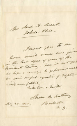 Susan B. Anthony letter to Mrs. Bissell, May 25, 1909 Preview